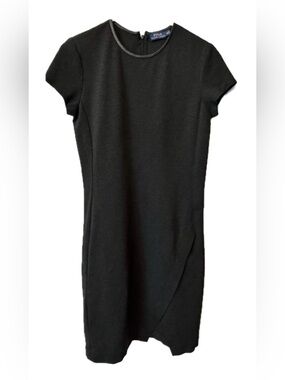 Polo Ralph Lauren Charcoal Gray Sheath Dress Lamb Leather Collar M